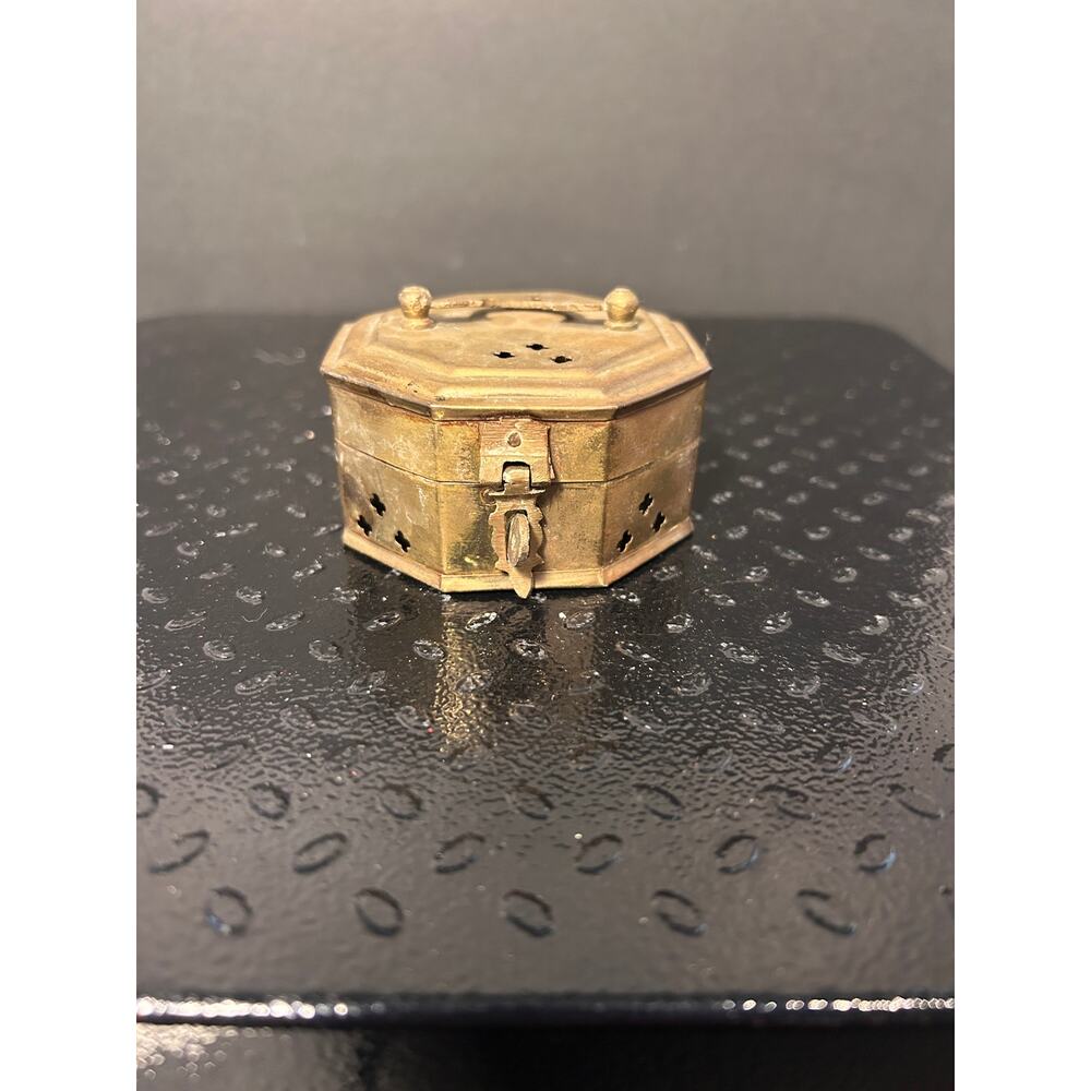 vintage octagonal brass cricket box